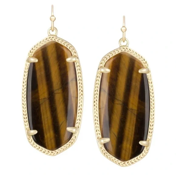 KENDRA SCOTT Tiger’s Eye and Gold Earrings - Picture 3 of 4